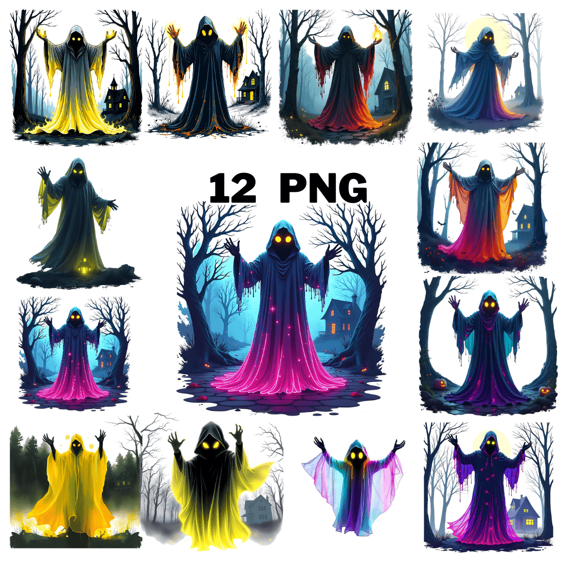 Glowing Ghost Clipart Bundle cover image.