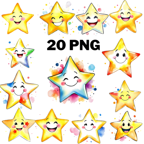 Watercolor Star With Smile Illustration Clipart bundle cover image.