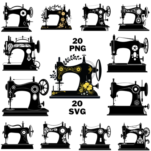 Sewing Machine Silhouette Clipart Bundle cover image.