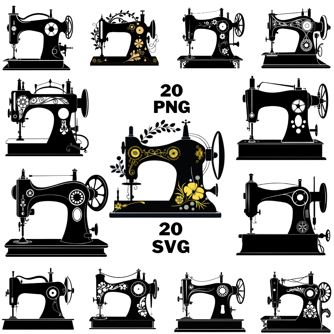 Sewing Machine Silhouette Clipart Bundle cover image.