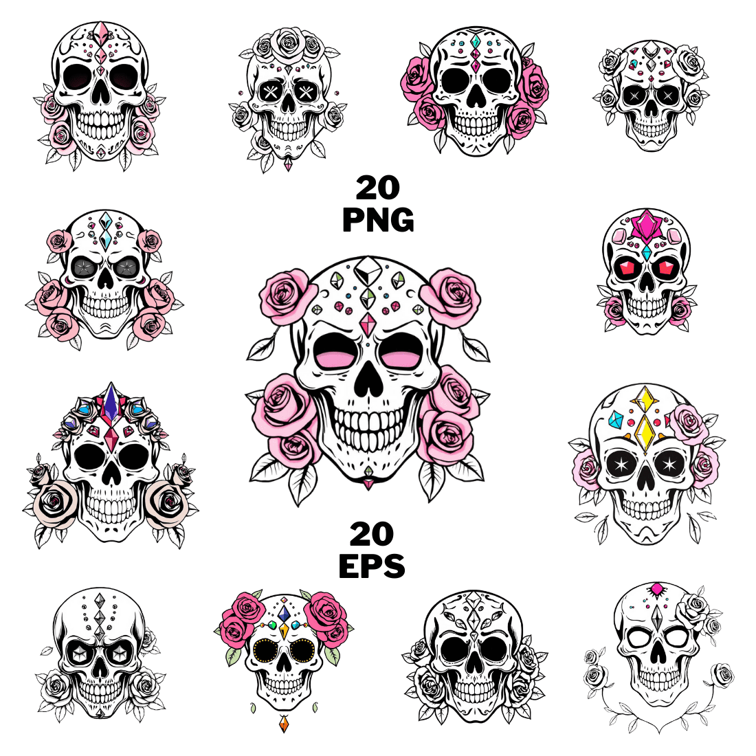 Skull Smile With Gems Clipart Bundle cover image.