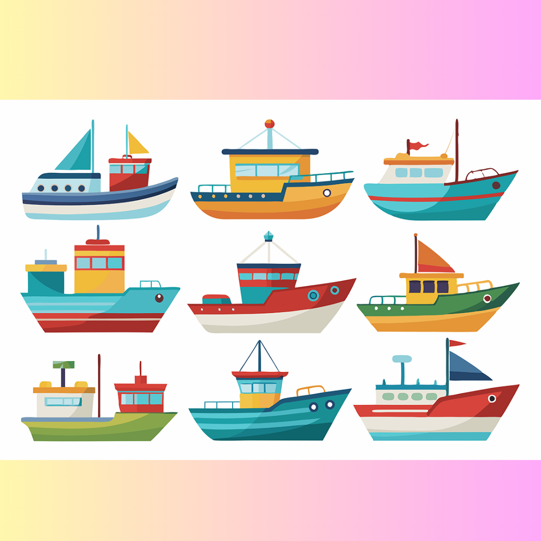 Boat On White Background Clipart bundle preview image.