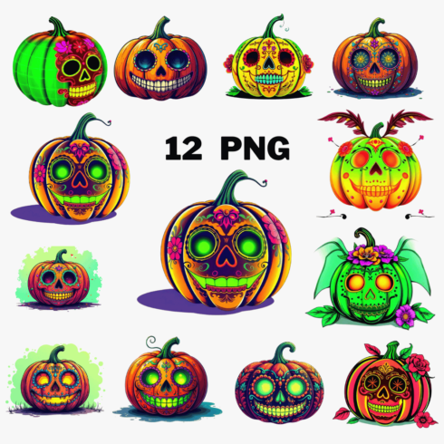 Day of the Dead Pumpkin Clipart bundle cover image.