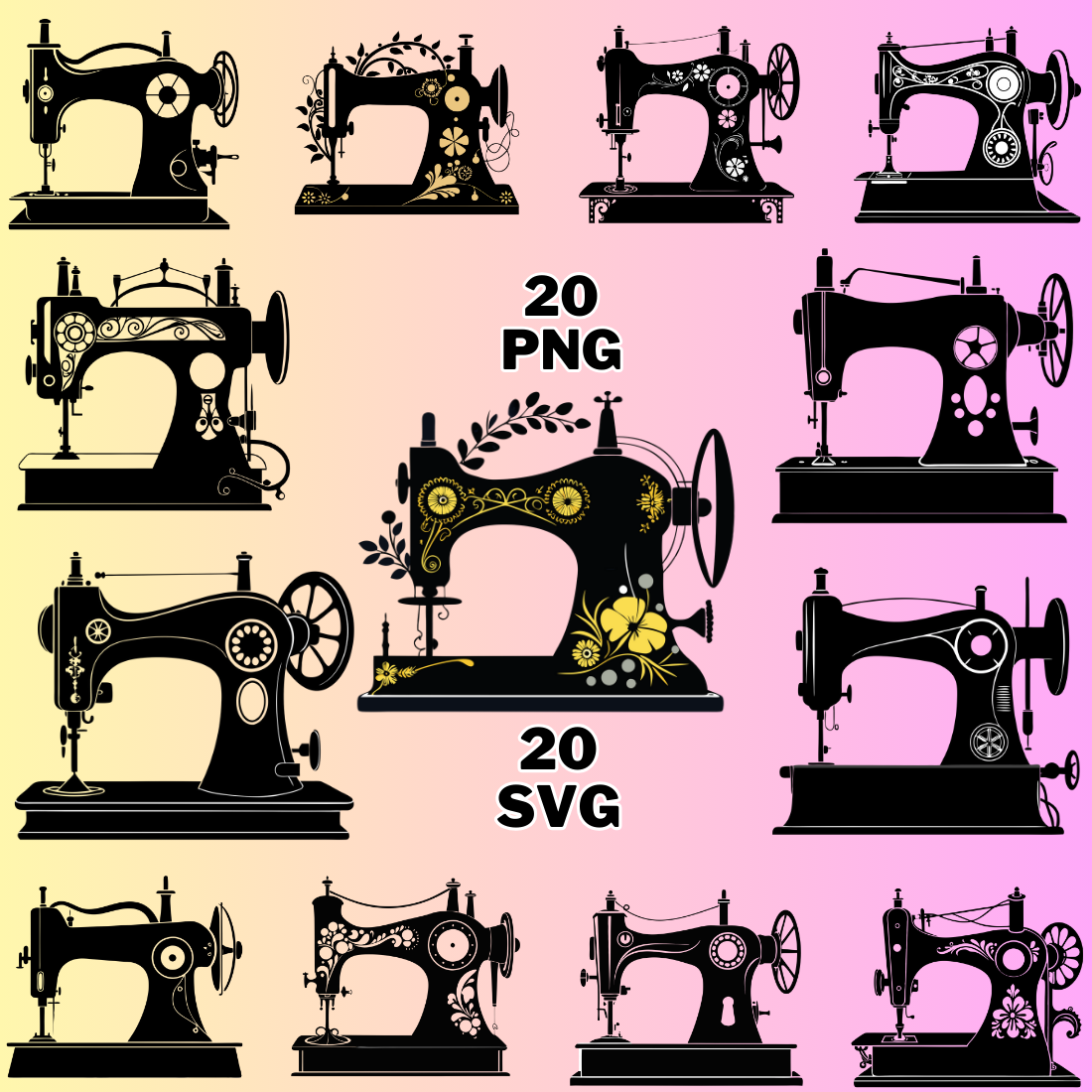 Sewing Machine Silhouette Clipart Bundle preview image.