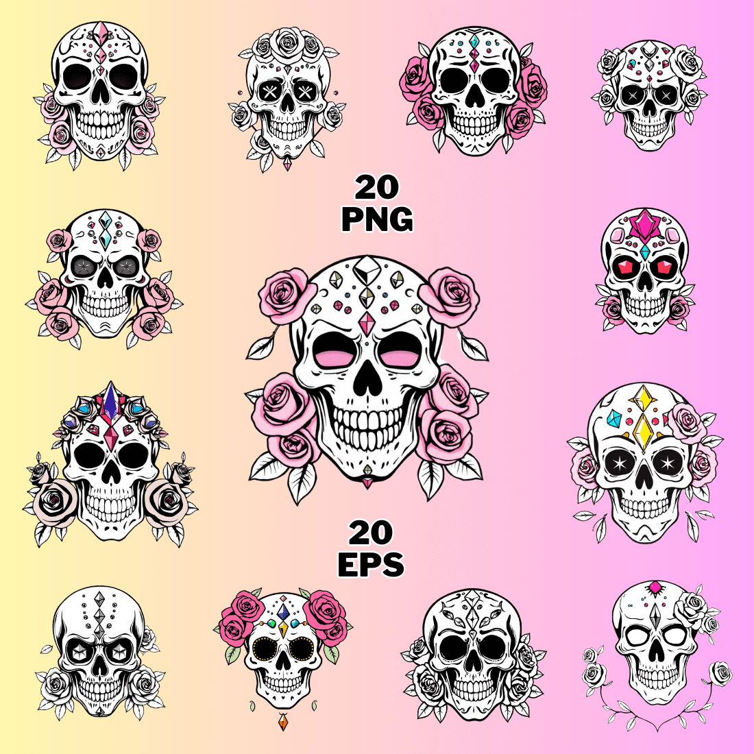 Skull Smile With Gems Clipart Bundle preview image.