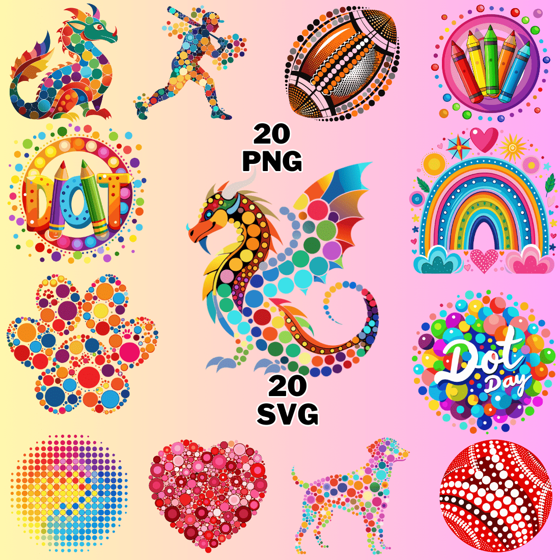 Colorful Dot Day clipart Bundle preview image.