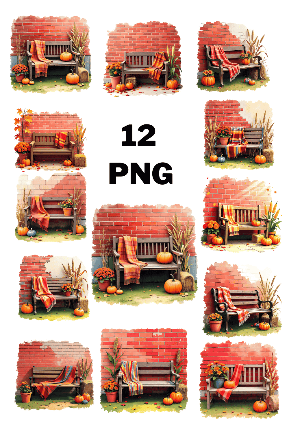 Autumnal Bench Sublimation Clipart Bundle pinterest preview image.