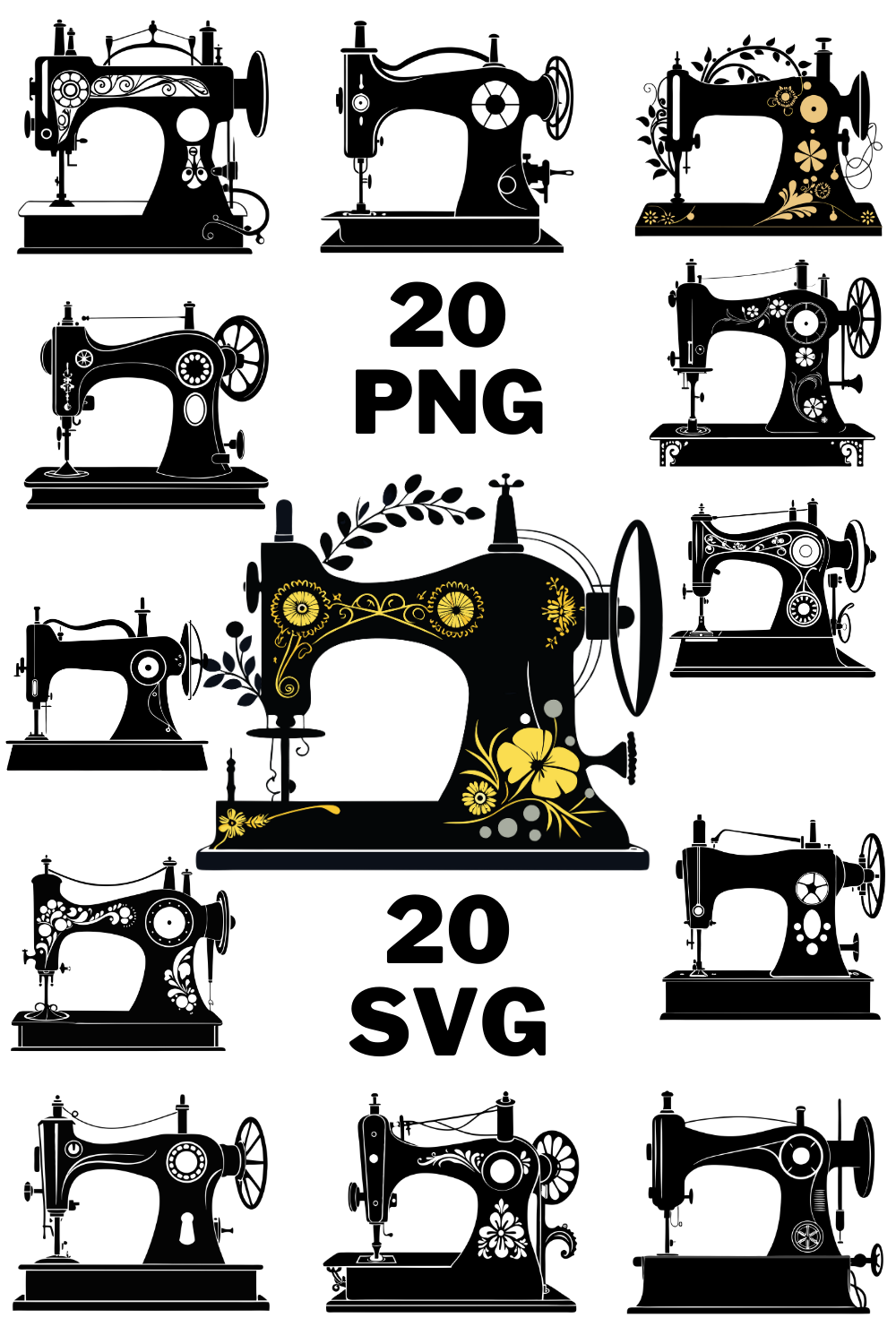 Sewing Machine Silhouette Clipart Bundle pinterest preview image.