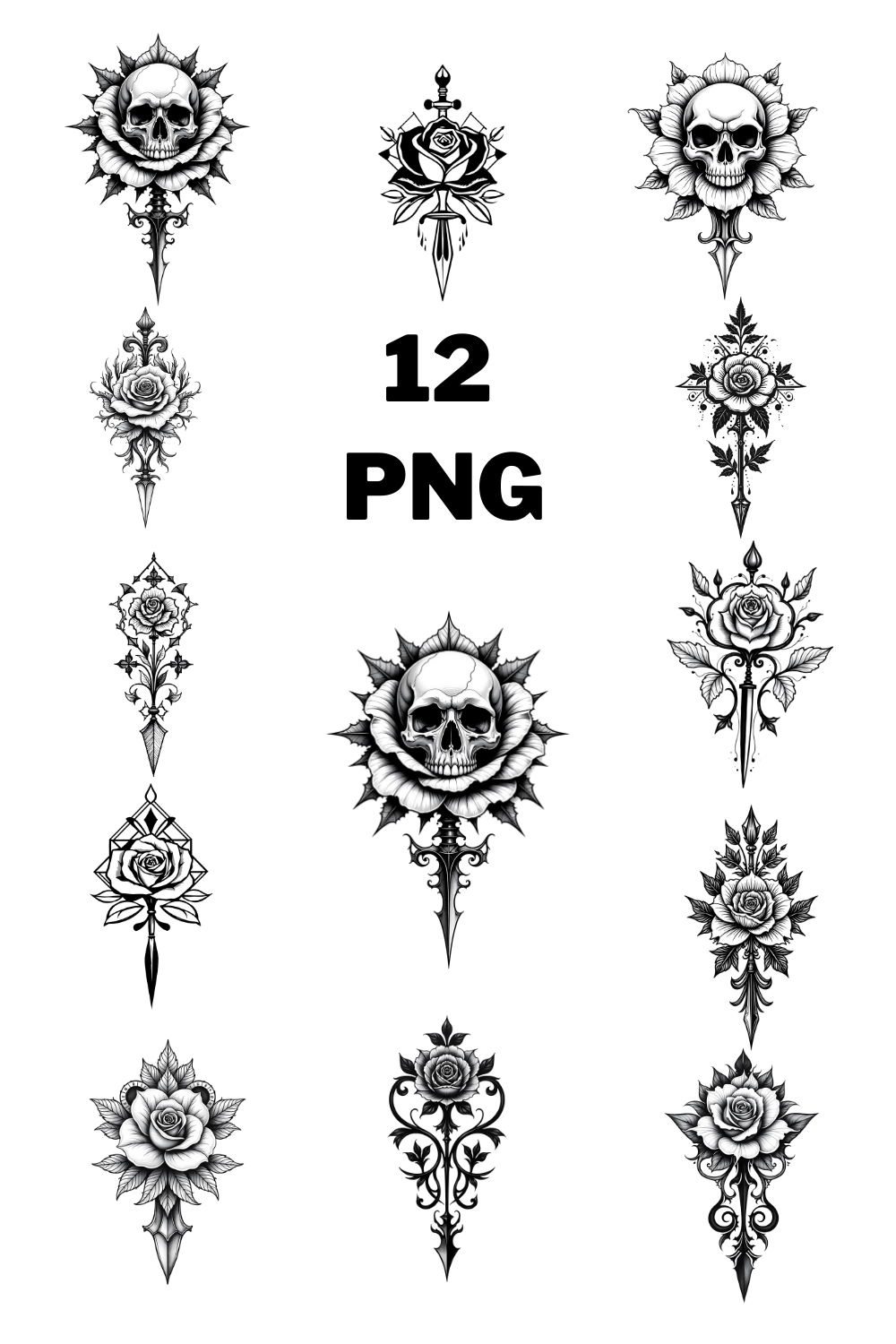 Black and White Daggers Sublimation Clipart pinterest preview image.