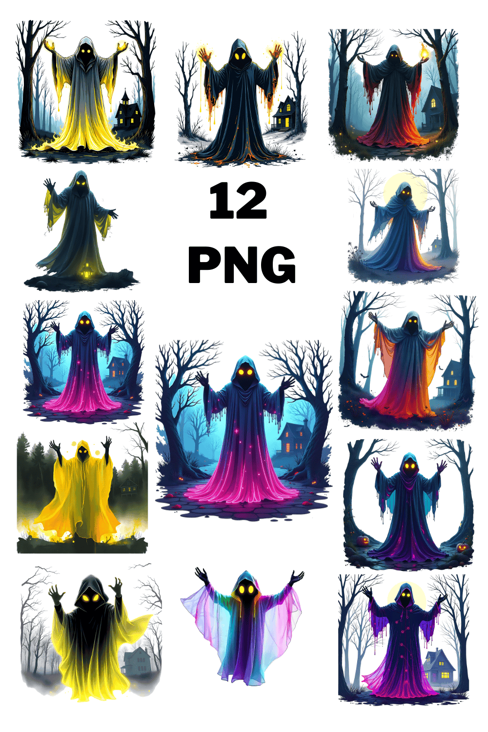 Glowing Ghost Clipart Bundle pinterest preview image.