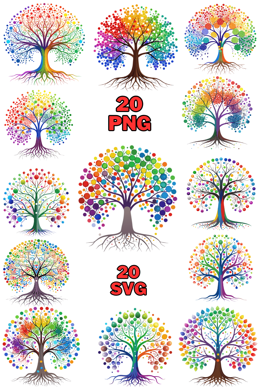 Colorful Tree With Dots Clipart Bundle pinterest preview image.