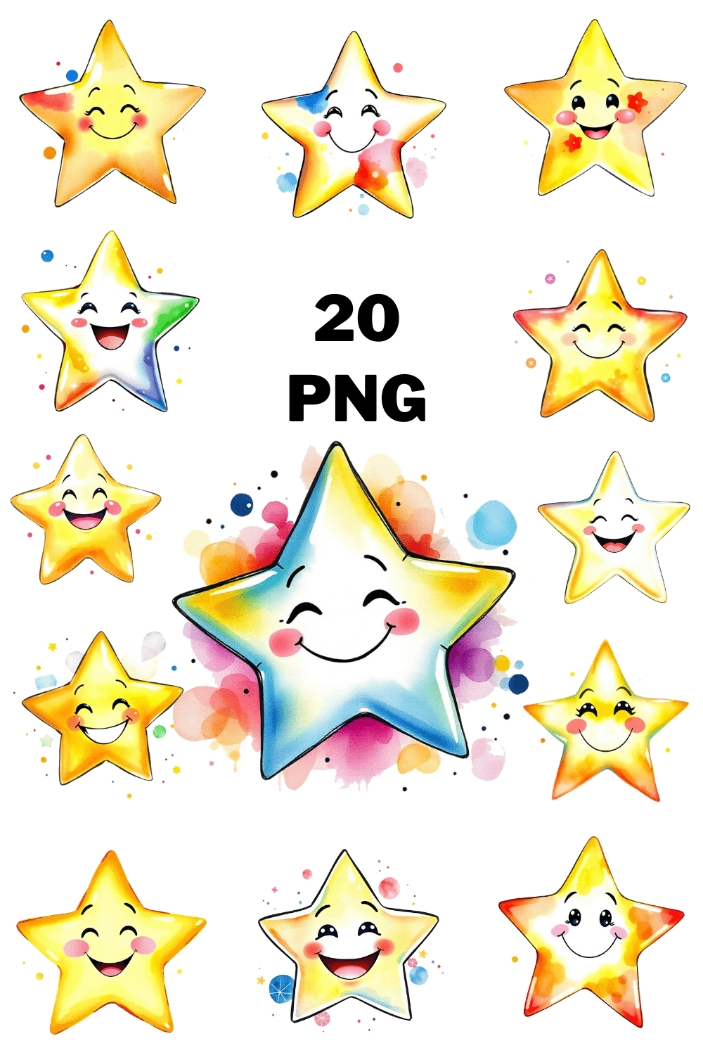 Watercolor Star With Smile Illustration Clipart bundle pinterest preview image.