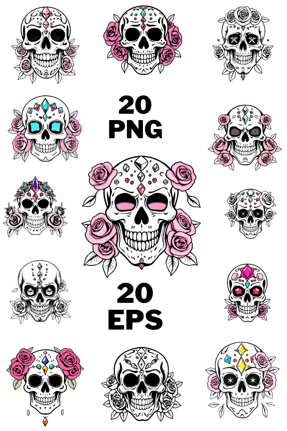 Skull Smile With Gems Clipart Bundle pinterest preview image.