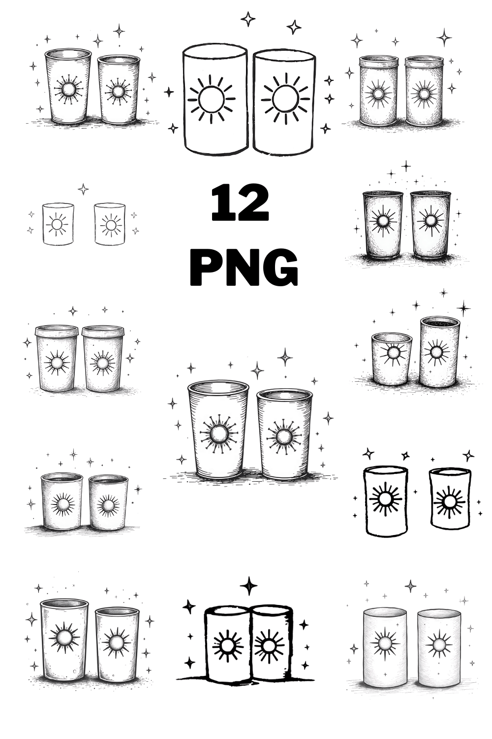 Black and White Sketch of Coffee Cups Clipart Bundle pinterest preview image.