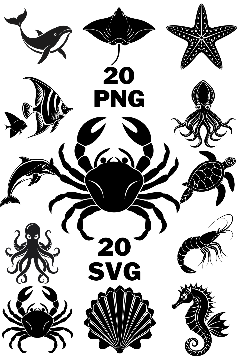 Sea Animals Silhouette Clipart pinterest preview image.