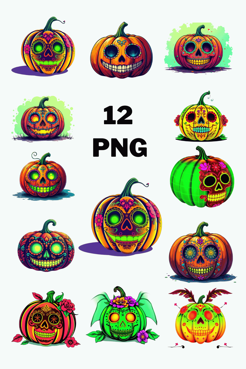 Day of the Dead Pumpkin Clipart bundle pinterest preview image.