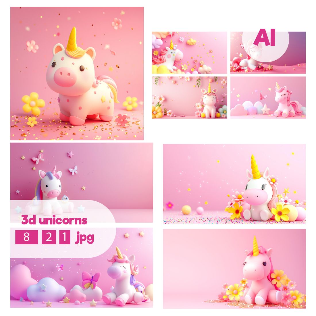 3d unicorns backgrounds cover image.