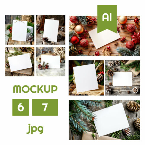 A set of mockups of Christmas cards cover image.