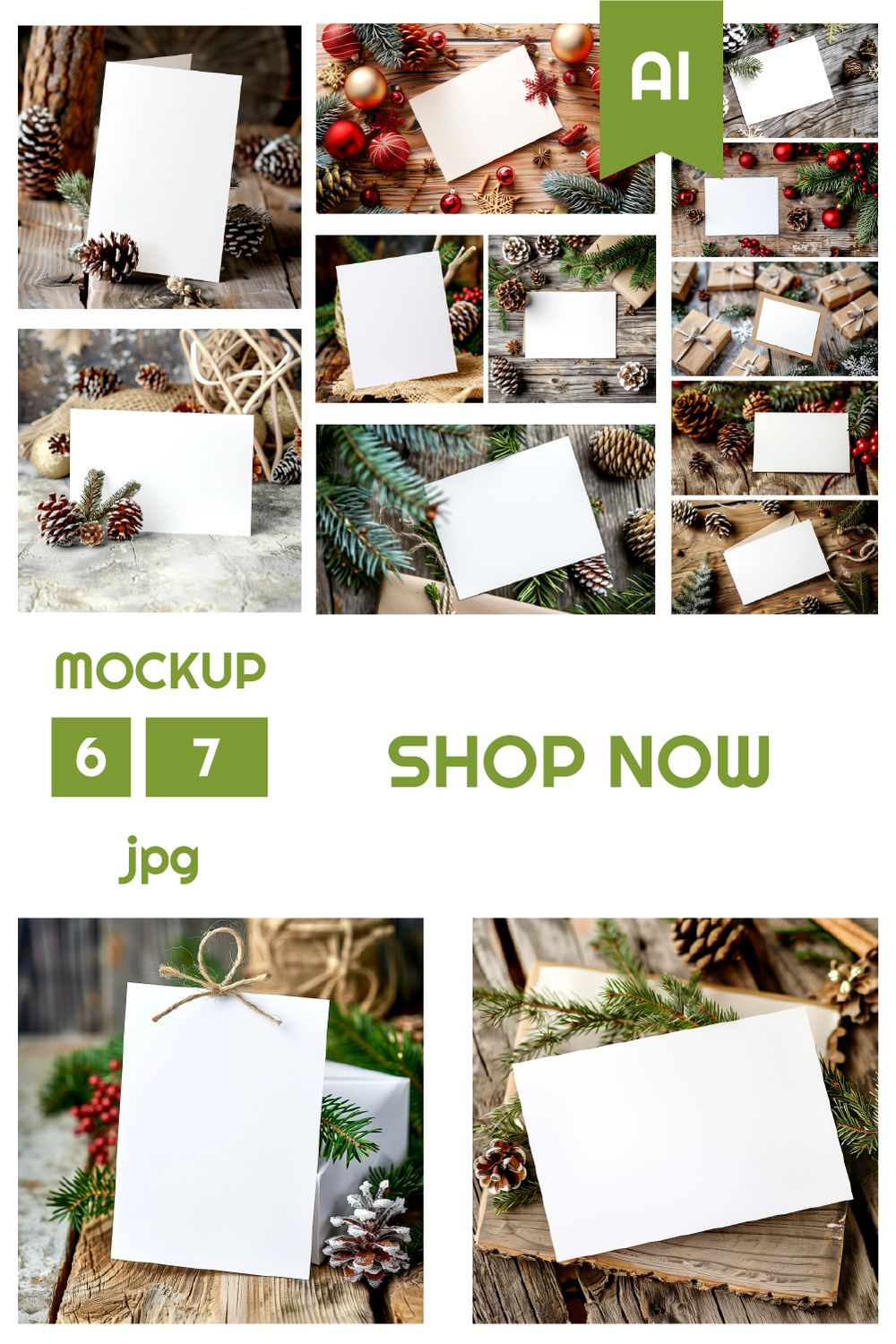 A set of mockups of Christmas cards pinterest preview image.