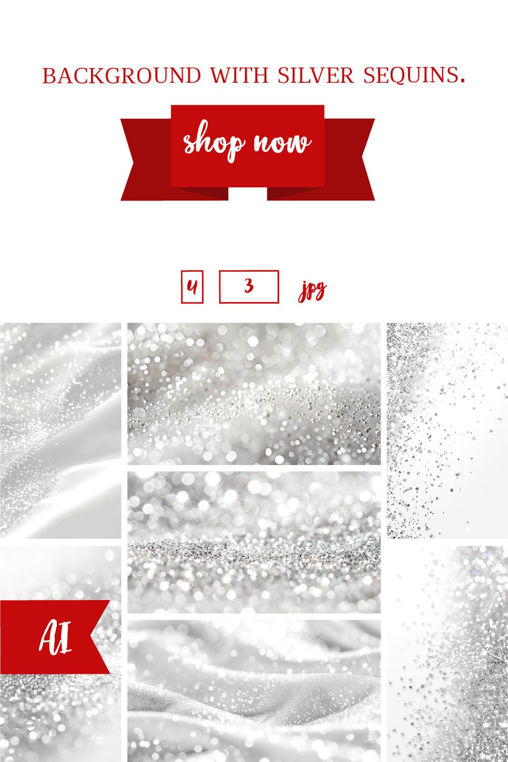 background with silver sequins pinterest preview image.