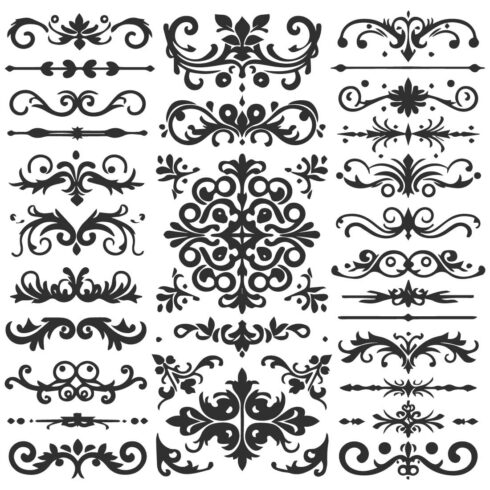 Silhouette design of various black ornaments on a white background cover image.