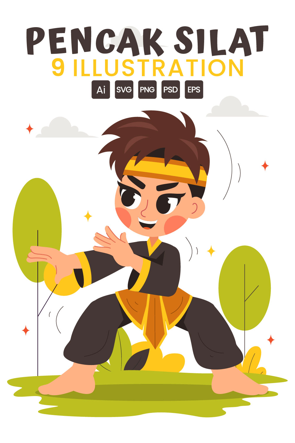 9 Pencak Silat Sport Illustration pinterest preview image.