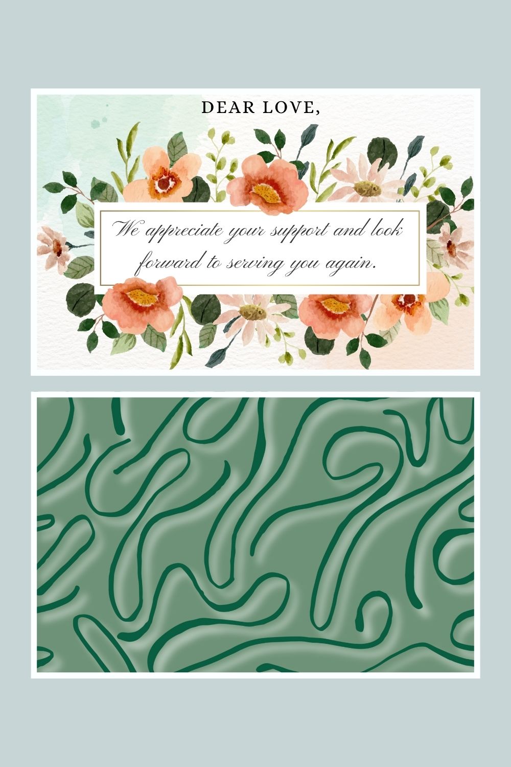 Thank you card Petals Of Appreciation, Business Branding Card, Digital Canva Template, Printable and Editable pinterest preview image.