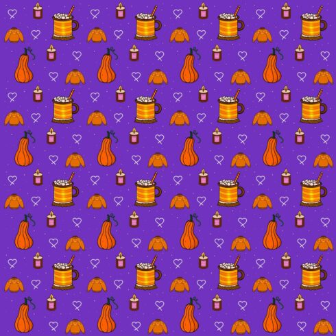 Autumn Halloween pattern with pumpkin and hot chocolate cover image.