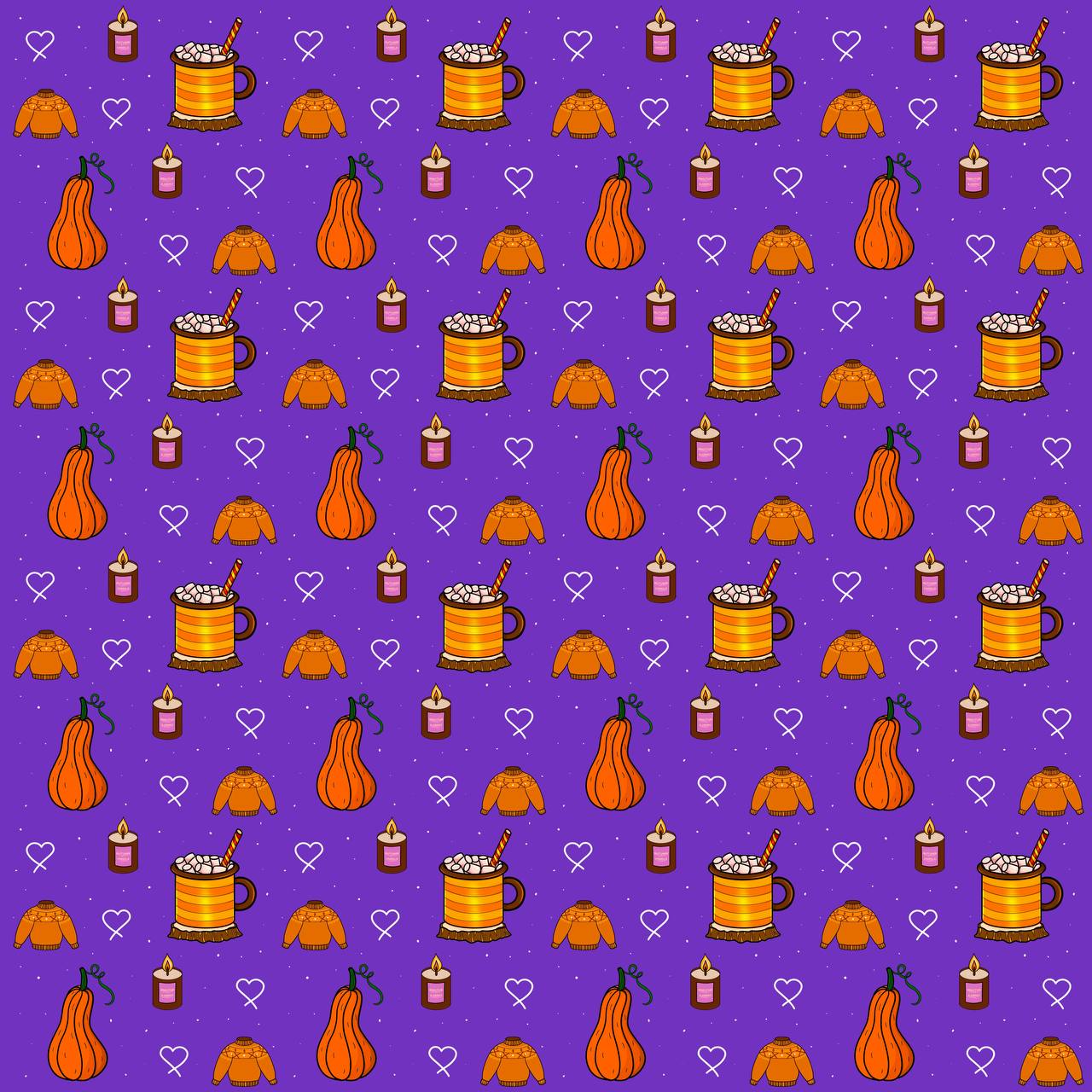 Autumn Halloween pattern with pumpkin and hot chocolate cover image.