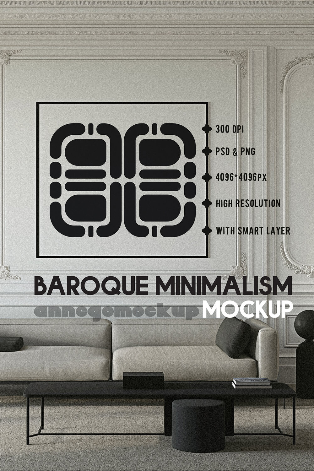 Baroque Minimalism Mockup | Luxurious Elegance Meets Modern Simplicity | High-Resolution PSD & PNG pinterest preview image.