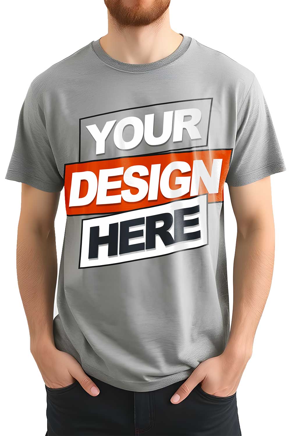 Heather Gray T-Shirt Man Mockup pinterest preview image.