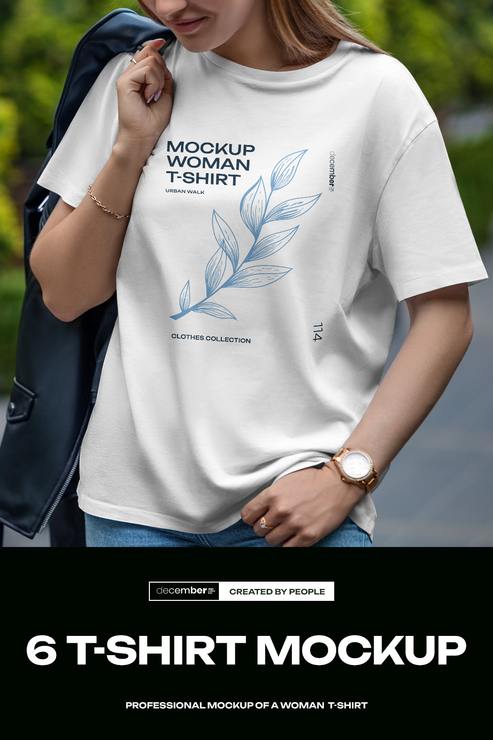 6 Mockups T-Shirt on a Girl on the Walk pinterest preview image.