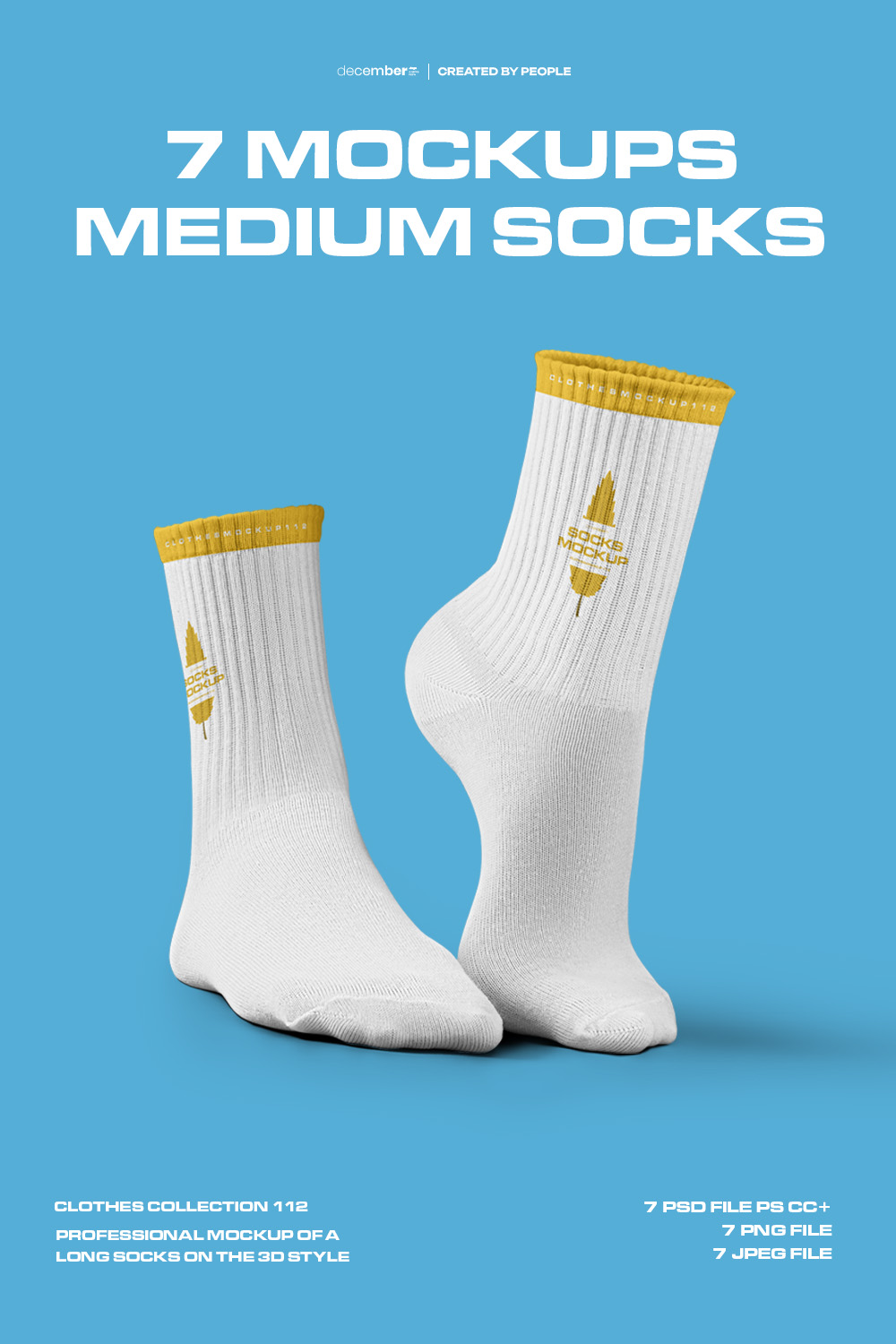 7 Mockups Medium Socks in the 3D Style pinterest preview image.