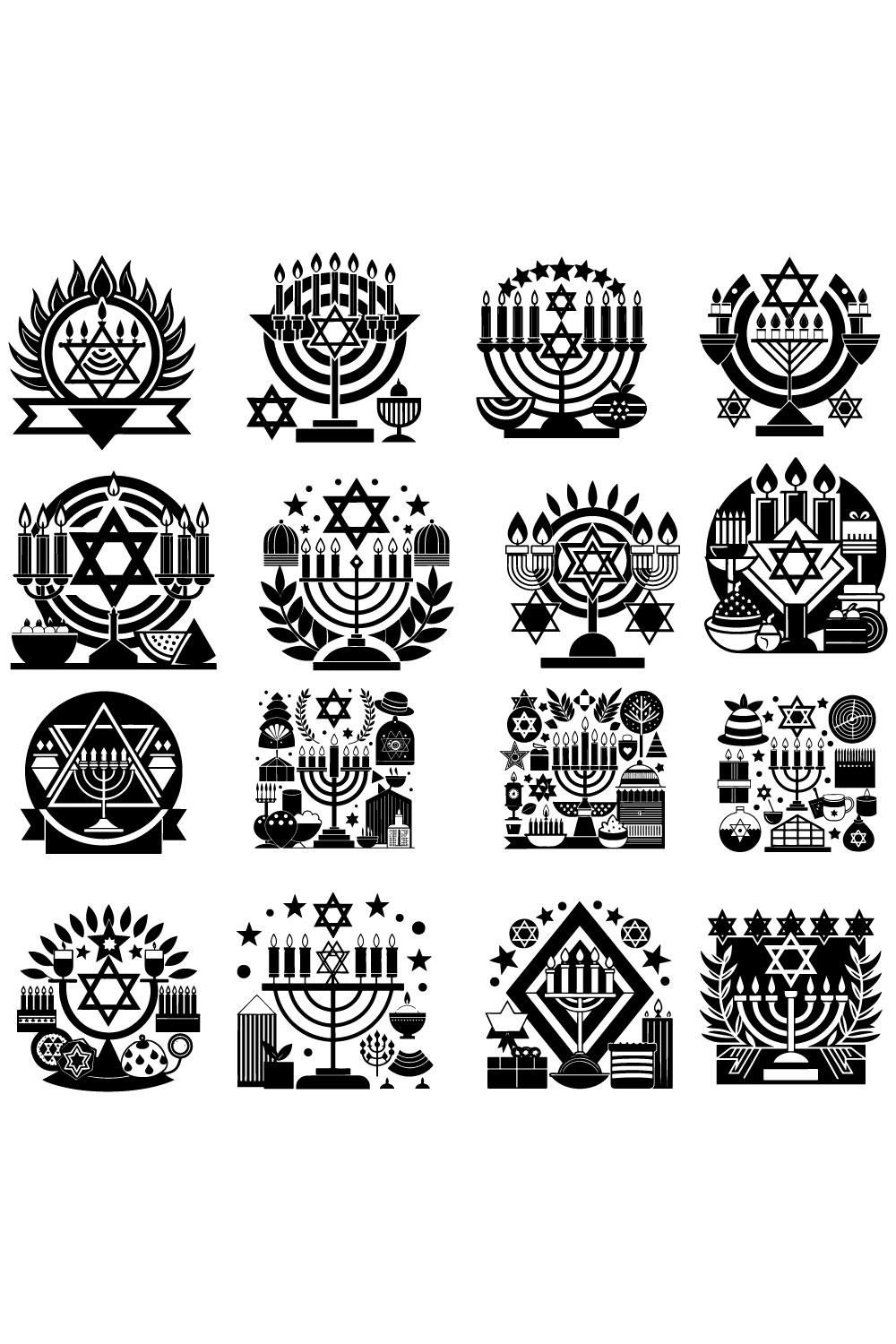 Hanukkah vector silhouette pinterest preview image.