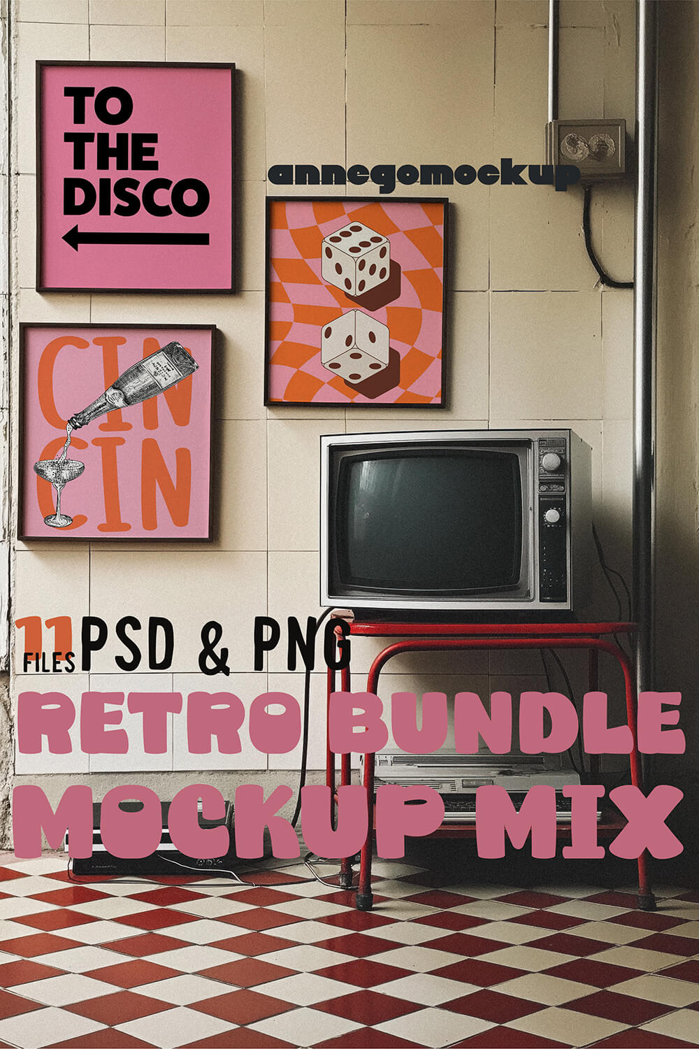 11 Retro Bundle Mockup Mix | Vintage Vibes | 11 PSD & PNG Files | 4096 x 4096 PX pinterest preview image.