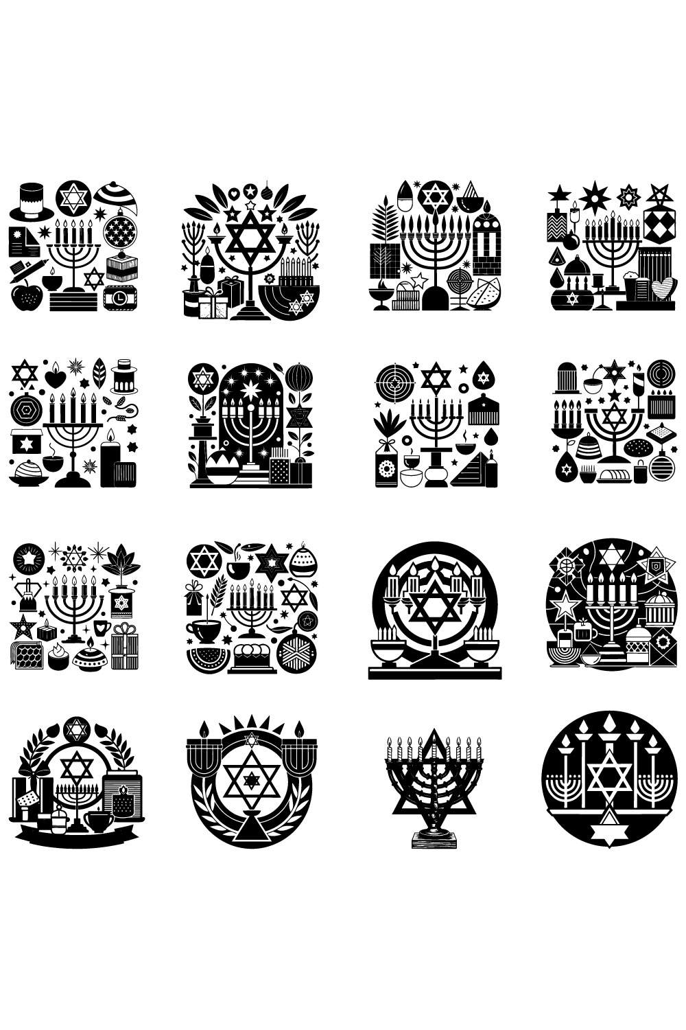 Elements of Hanukkah vector pinterest preview image.