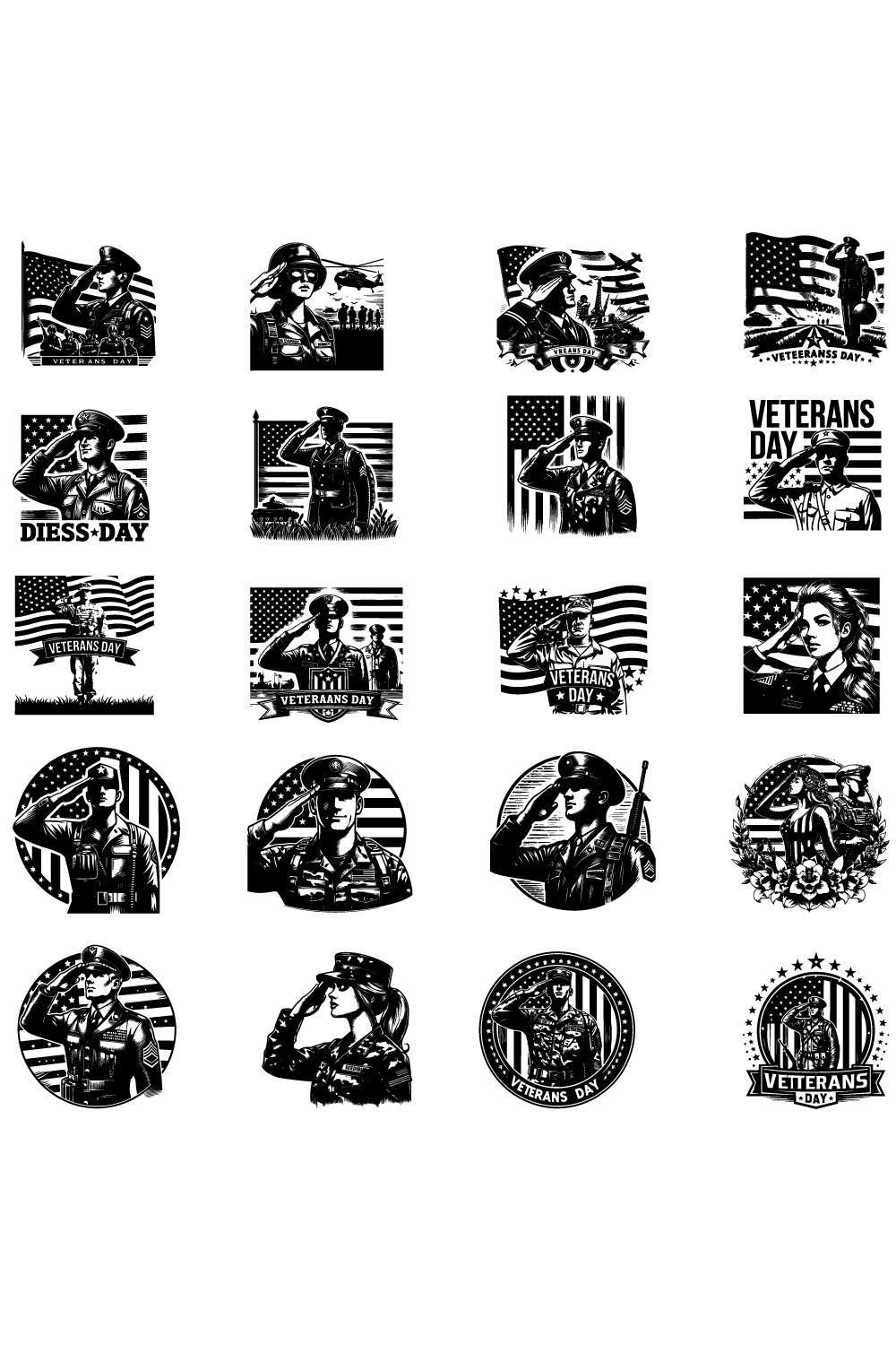 Veterans day celebration with soldier saluting vector design pinterest preview image.