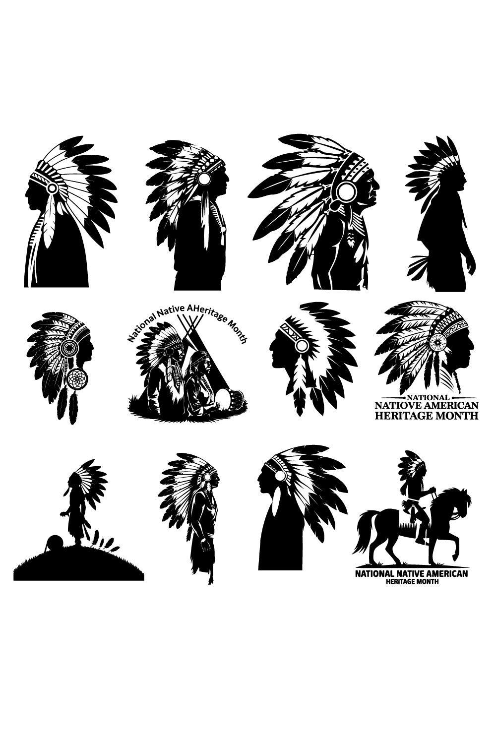 National Native American Heritage Month vector silhouette pinterest preview image.