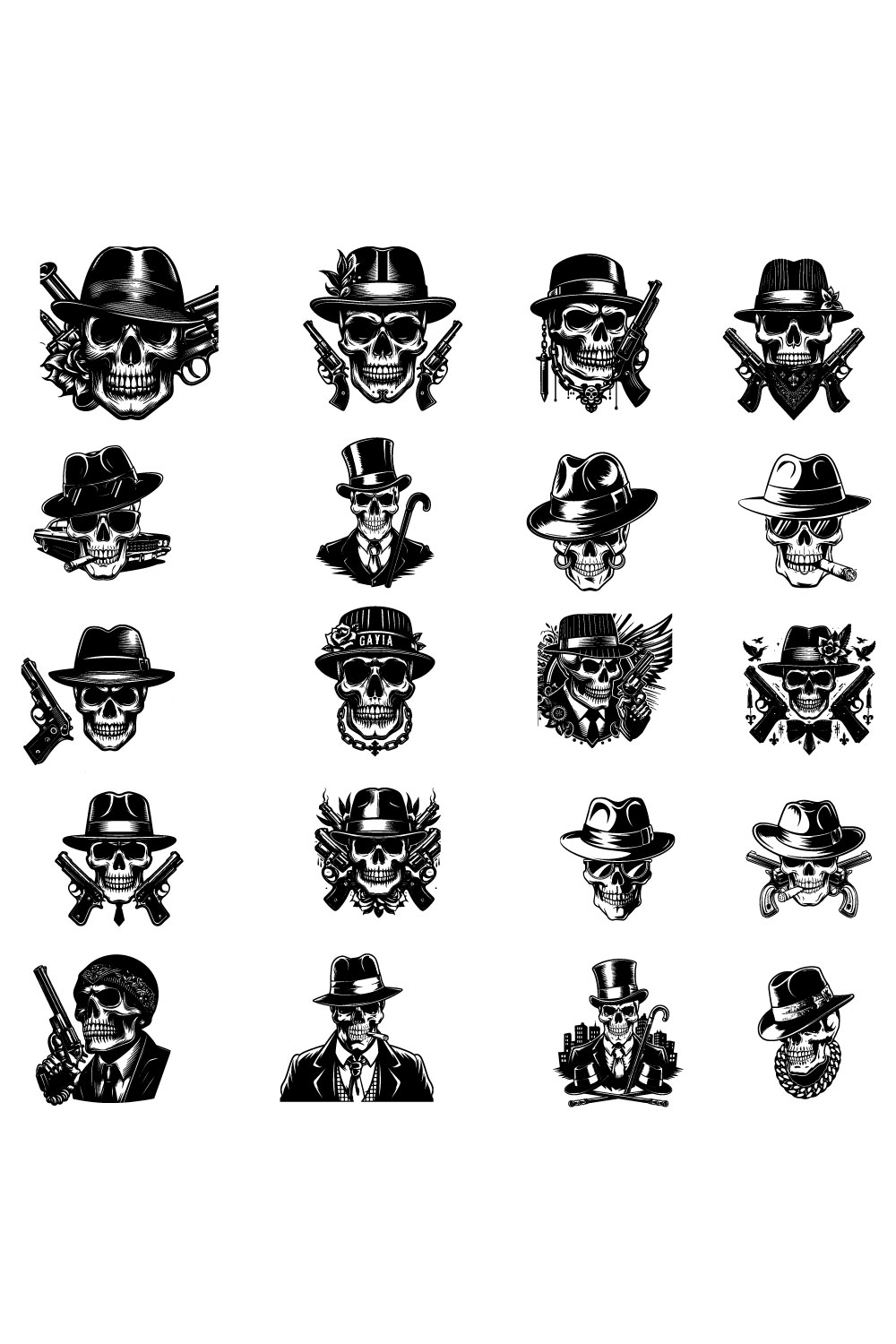 Gangster skull vector pinterest preview image.