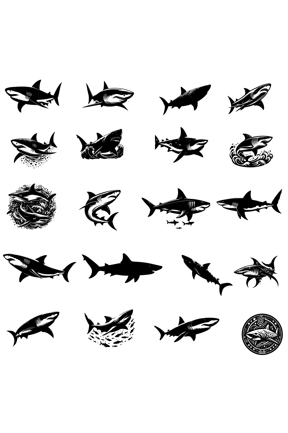 White shark vector silhouette pinterest preview image.