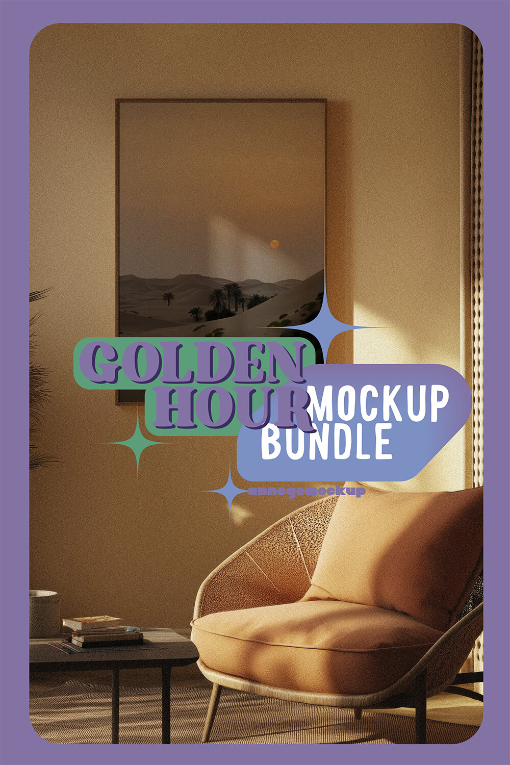 Golden Hour Mockup Bundle | Warm, Cozy Interiors | High-Resolution PSD & JPG pinterest preview image.