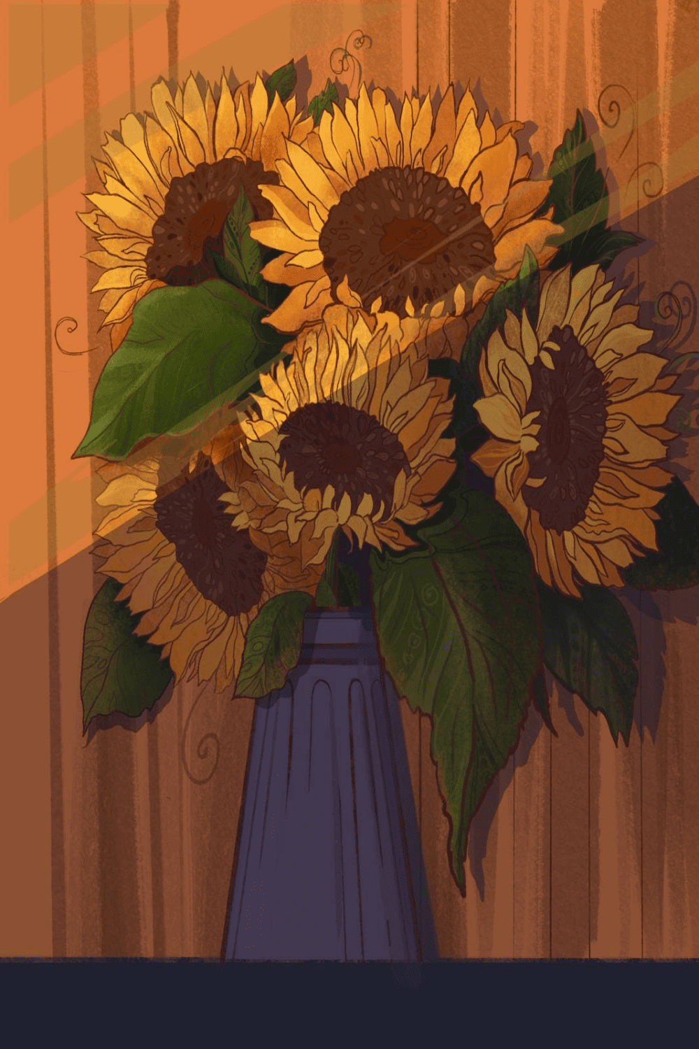 The illustration of sunflowers pinterest preview image.