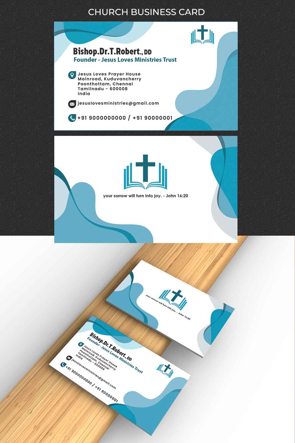 Premium Church Business Card PSD pinterest preview image.