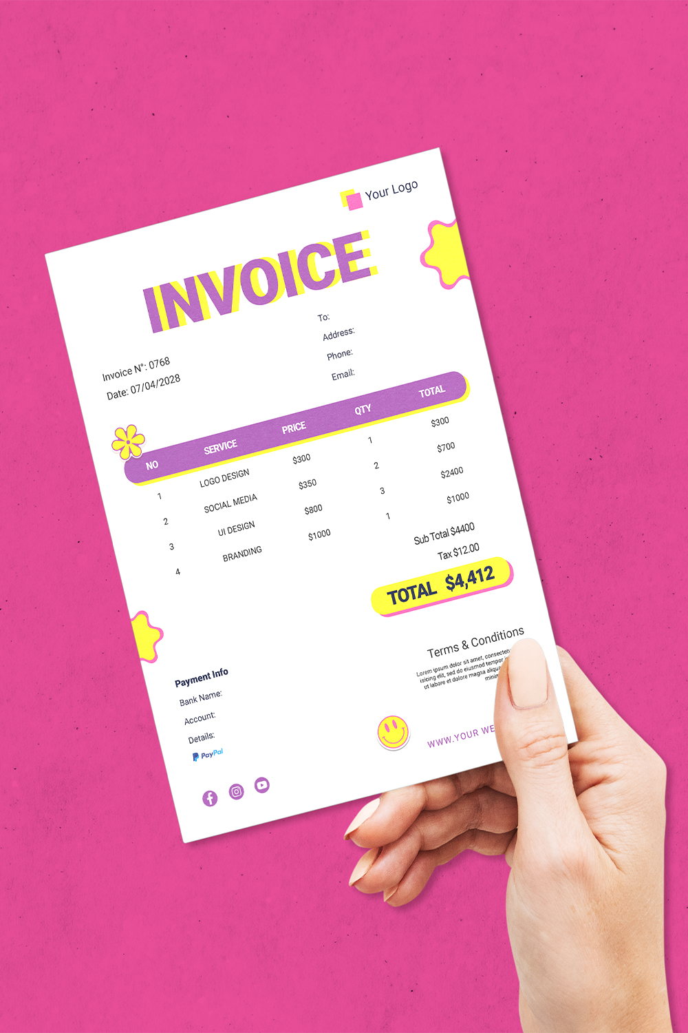 Modern Retro Invoice pinterest preview image.