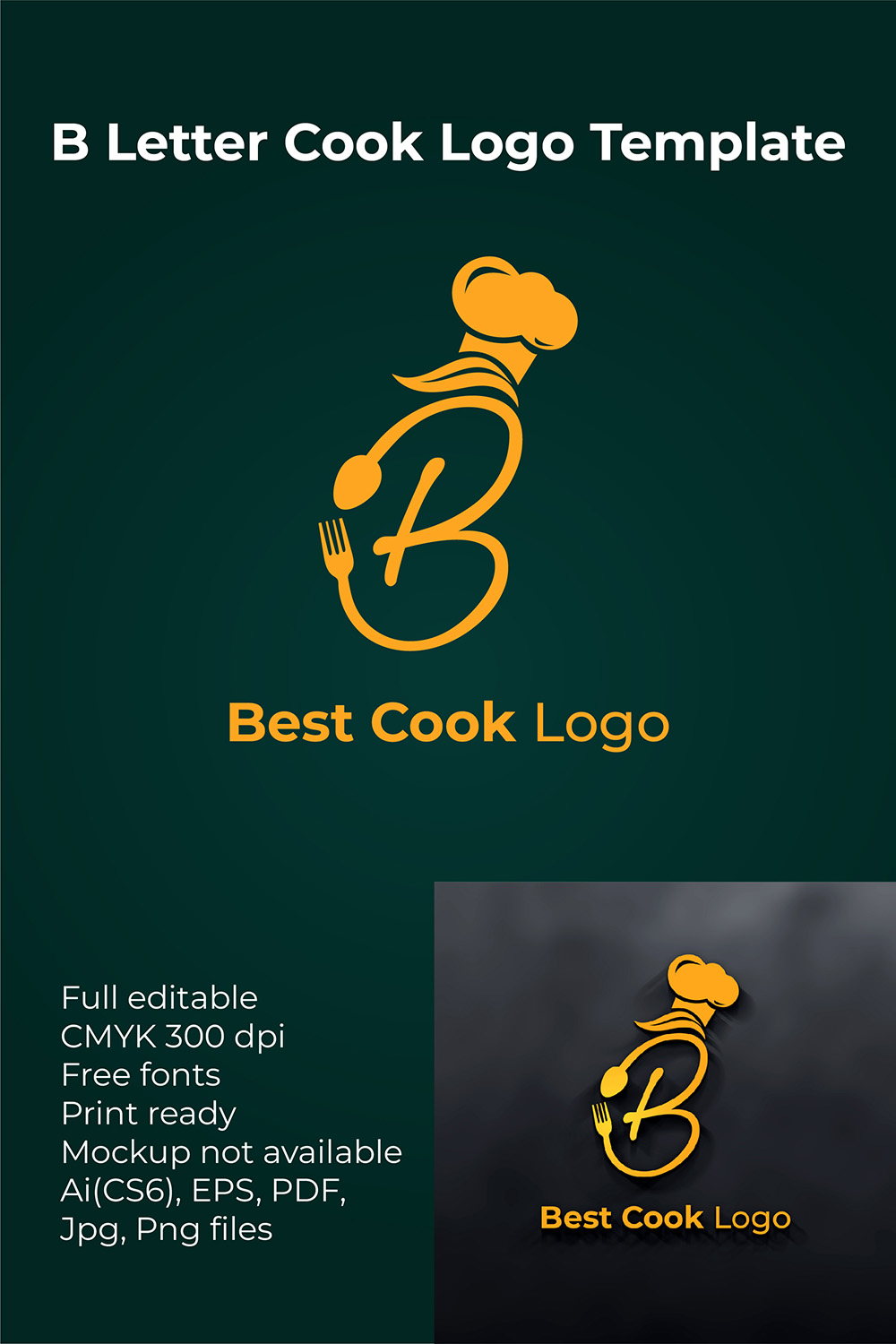 B Letter Cook Logo Template pinterest preview image.