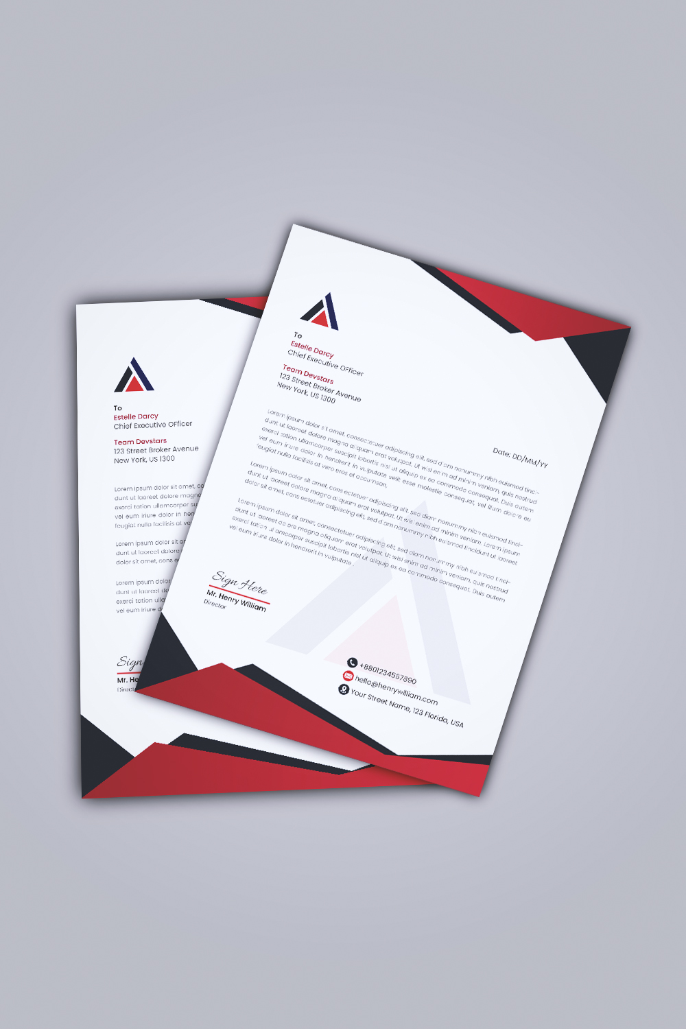 Modern and Creative Letterhead Design Template pinterest preview image.