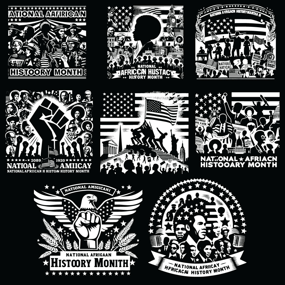 National African American History Month silhouette vector cover image.