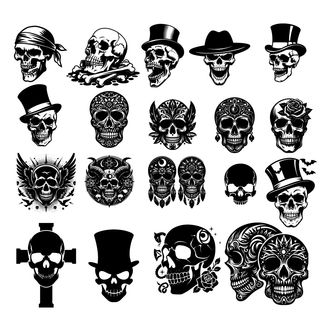 skull vector silhouette illustrations preview image.