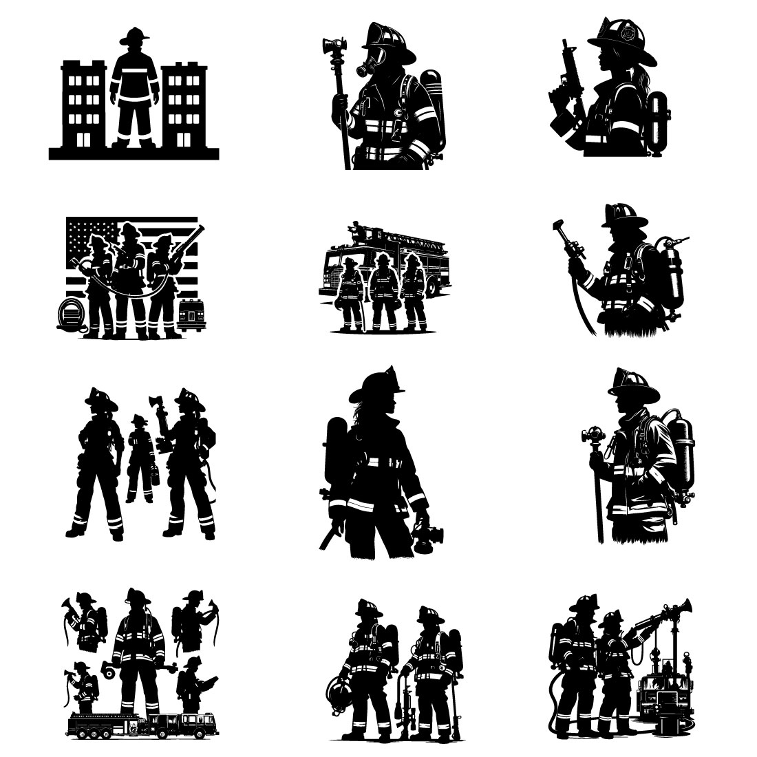 firefighter vector silhouette preview image.