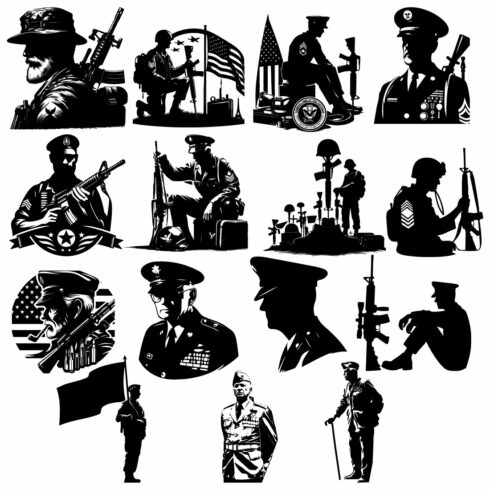 Military, Army soldiers vector silhouettes, Happy veterans day cover image.